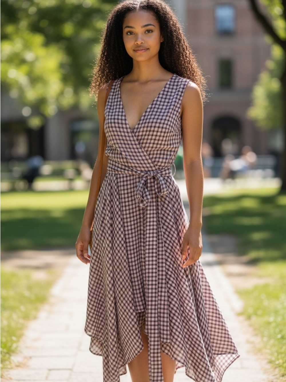 Black and white checked flowy dress